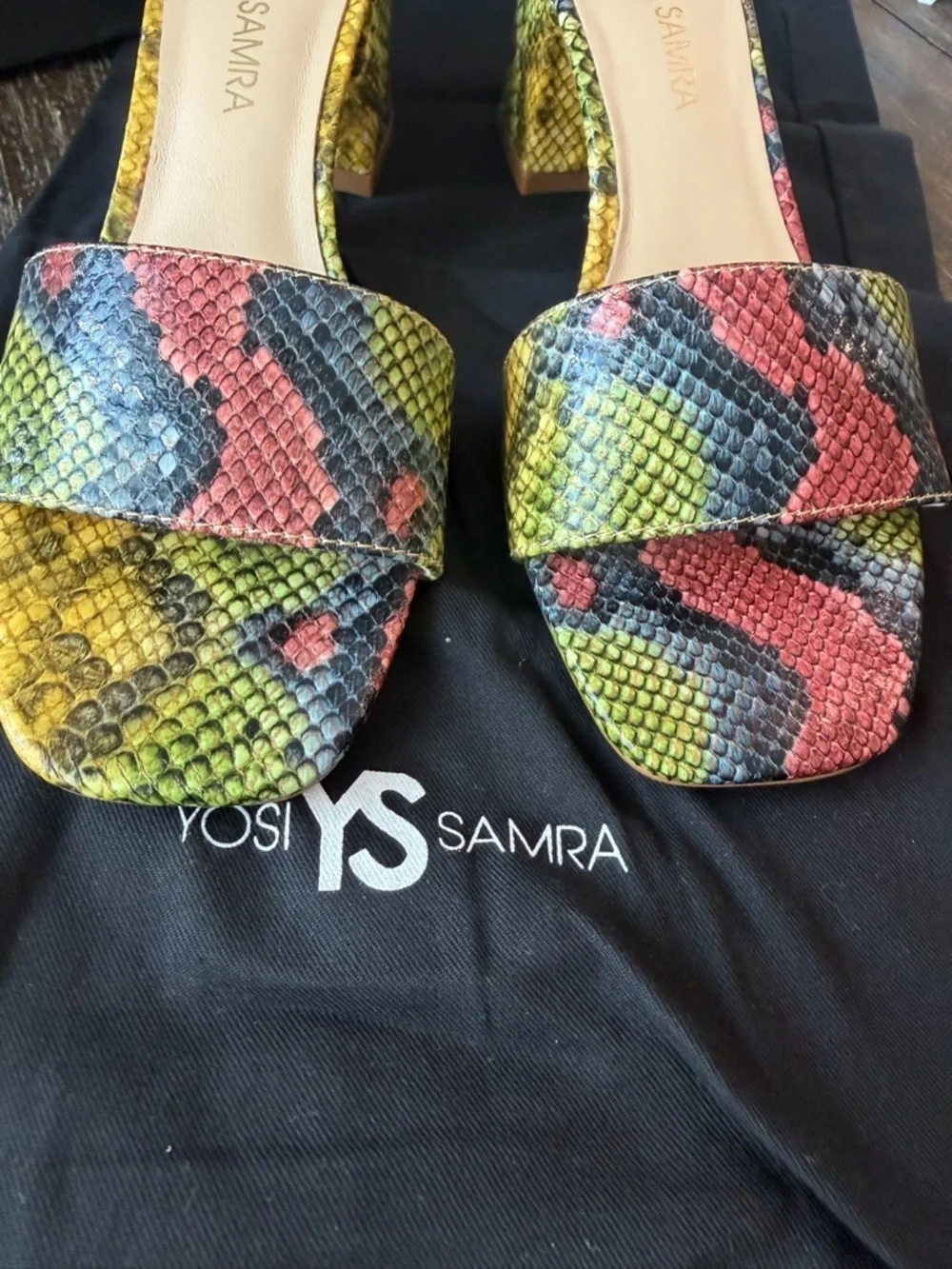 Yosi Samra Rainbow Snakeprint Leather Sandals with Block Heel Women’s Size 6